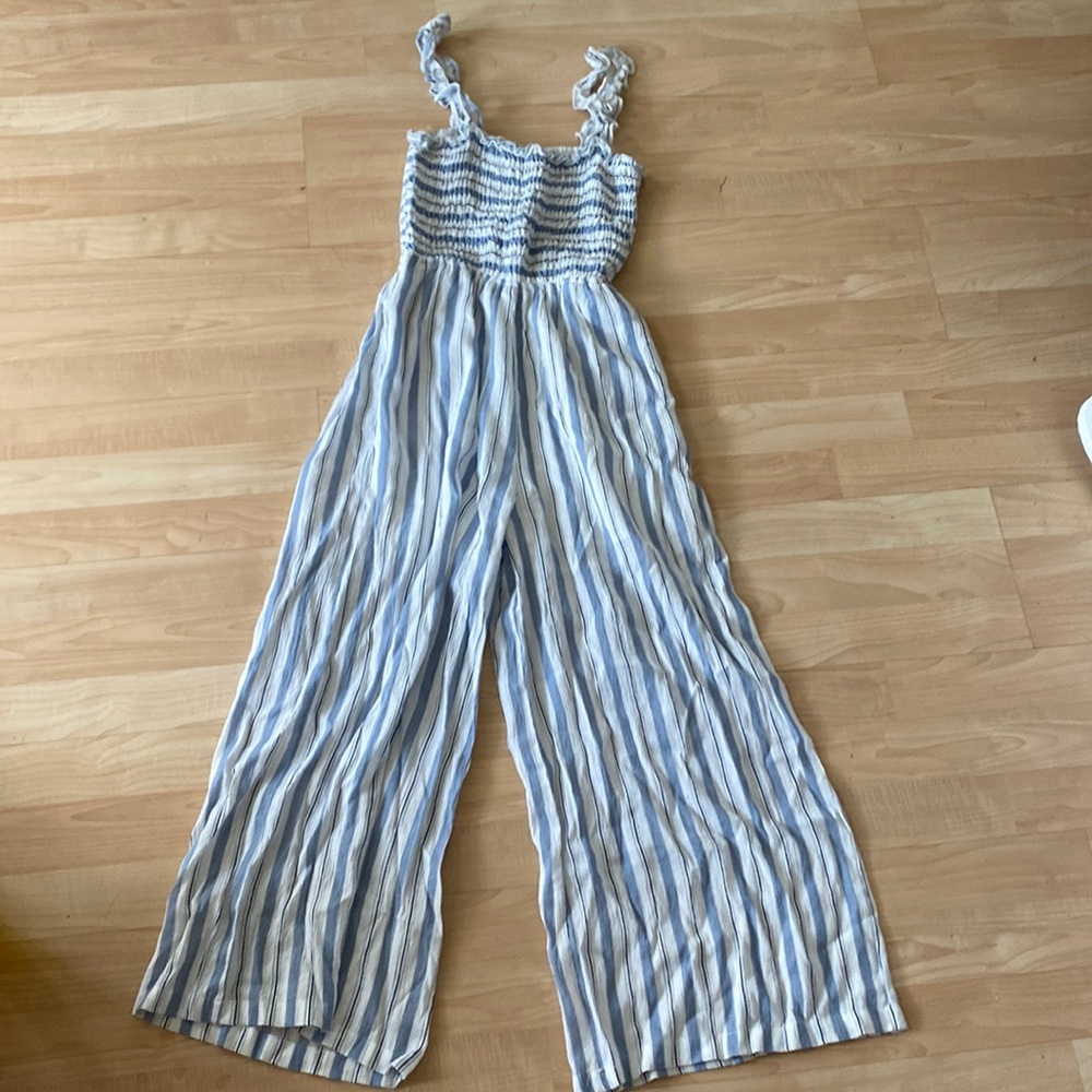 Blue and White Striped Jumpsuit